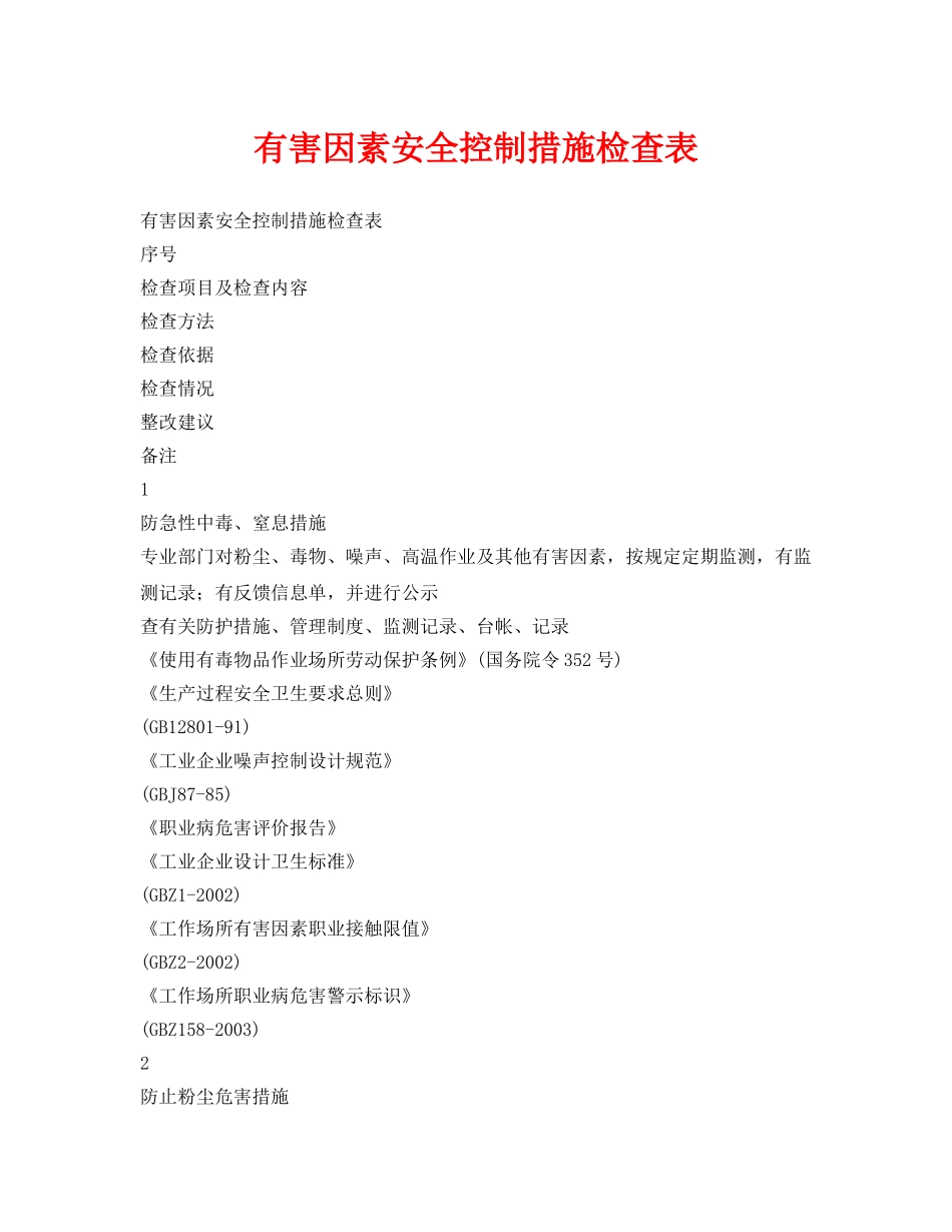 《安全管理资料》之有害因素安全控制措施检查表 _第1页