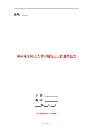 2024年车间工人试用期转正工作总结范文