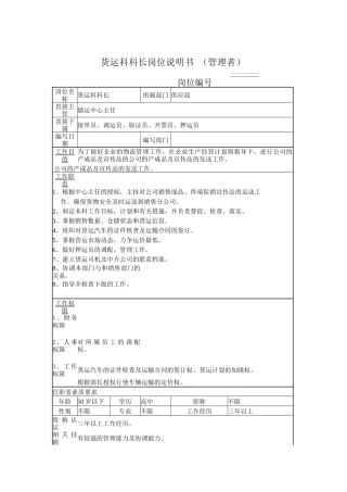货运科科长岗位说明书