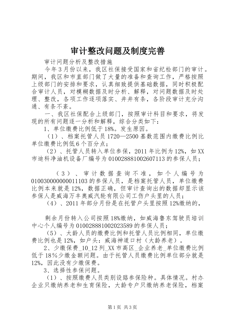 审计整改问题及规章制度细则完善_第1页