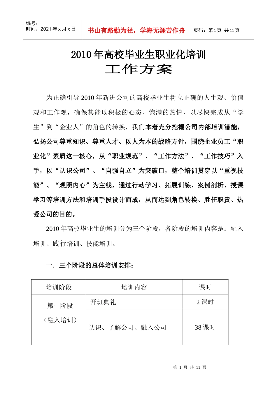 高校毕业生职业化培训工作方案_第1页