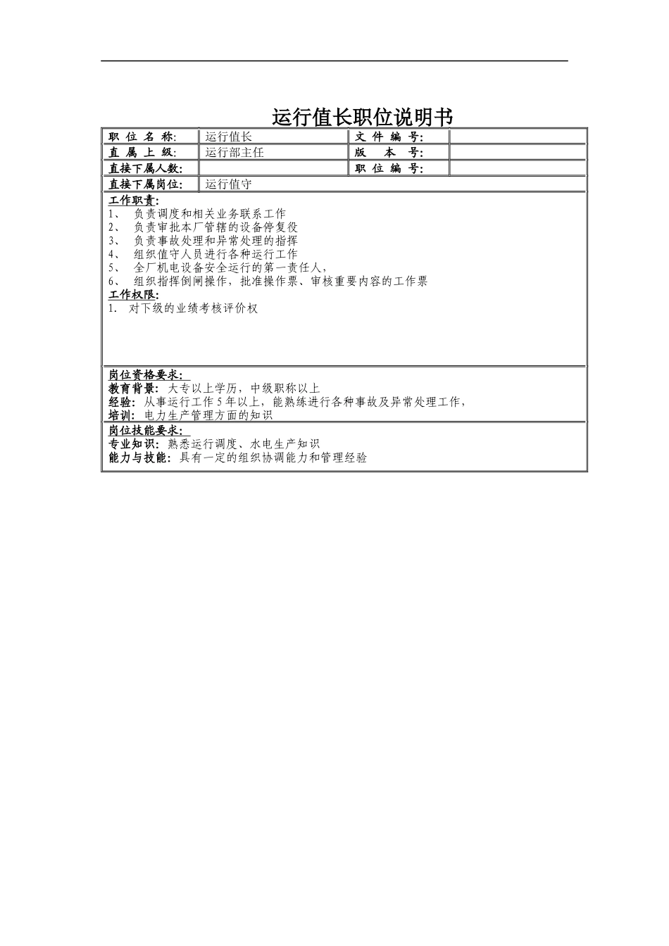 运行值长职位说明书_第1页