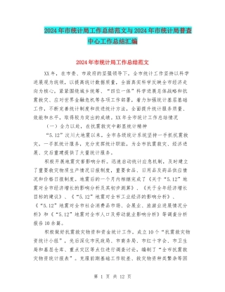2024年市统计局工作总结范文与2024年市统计局普查中心工作总结汇编
