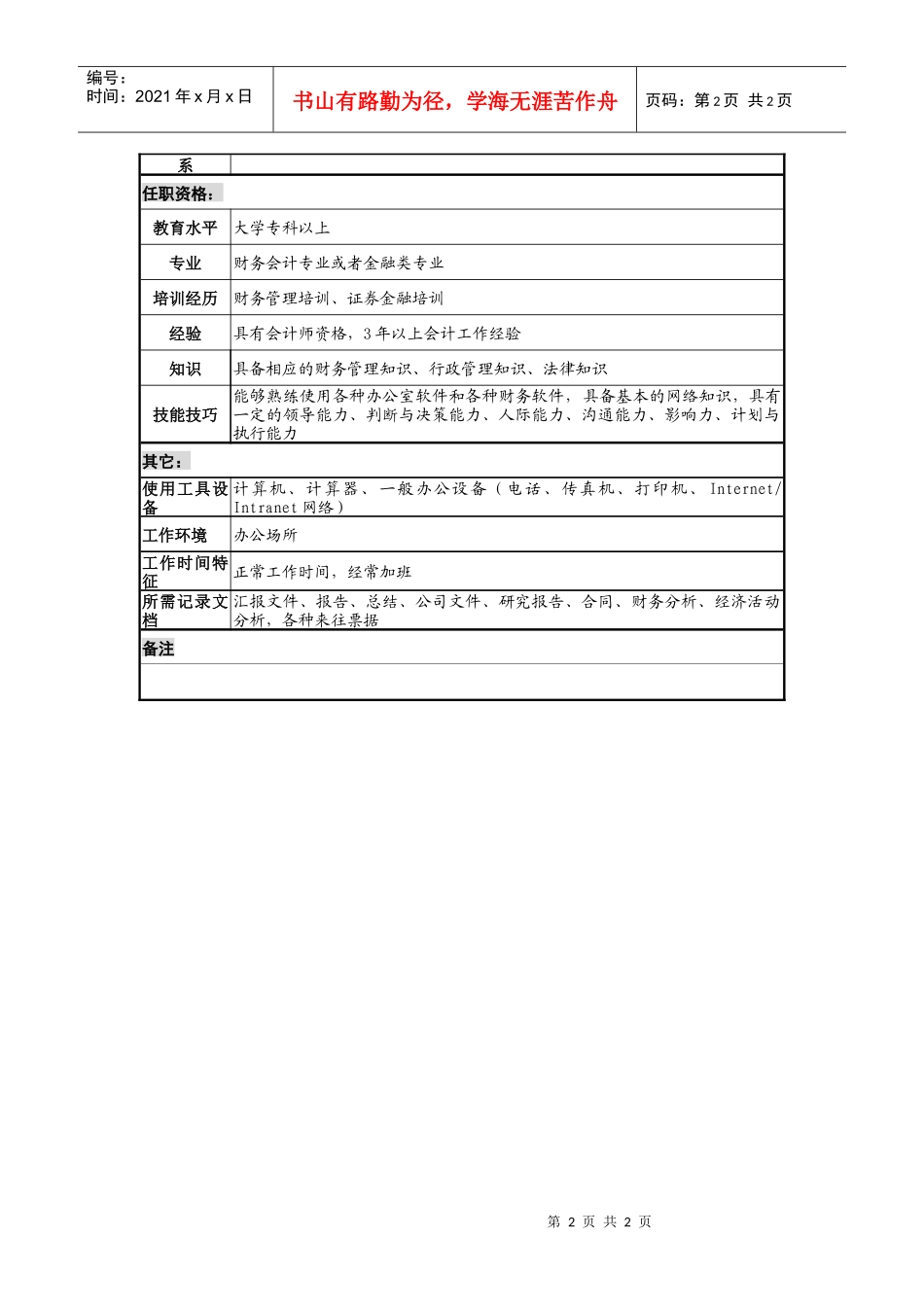 石化事业部财务部部长职务说明书_第2页
