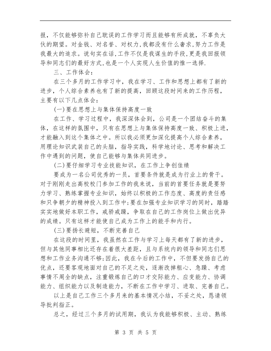 试用期三个月转正工作总结范文_第3页