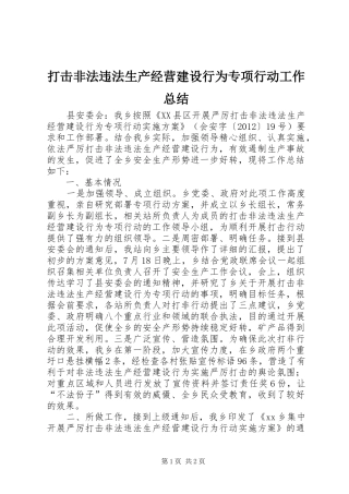 打击非法违法生产经营建设行为专项行动工作总结