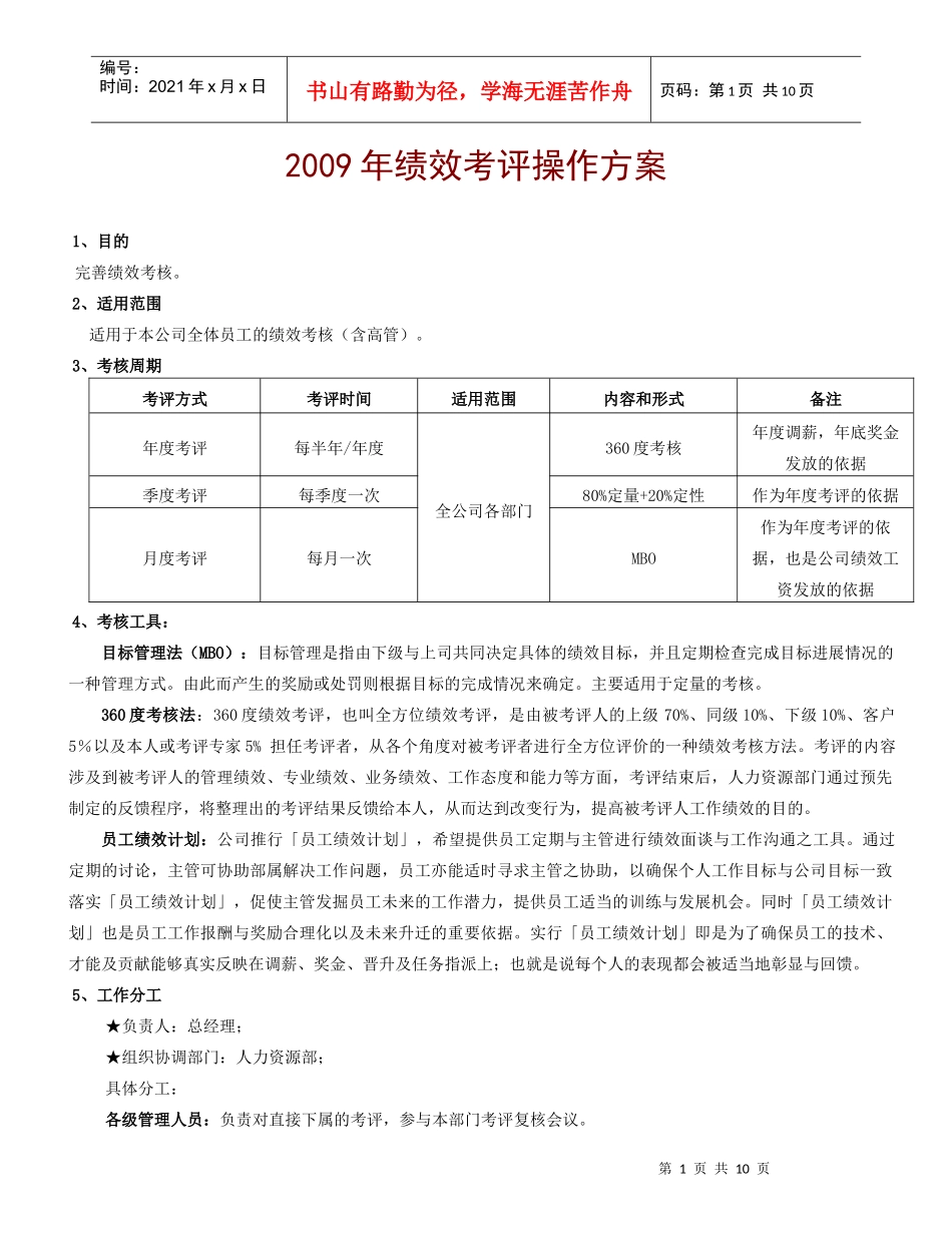 绩效考评操作方案(通用)_第1页