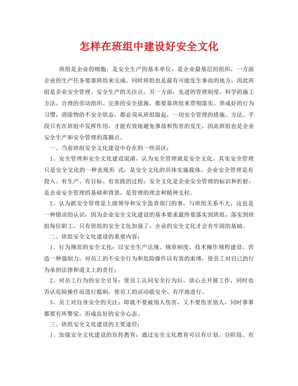 《安全文化》之怎样在班组中建设好安全文化 _第1页