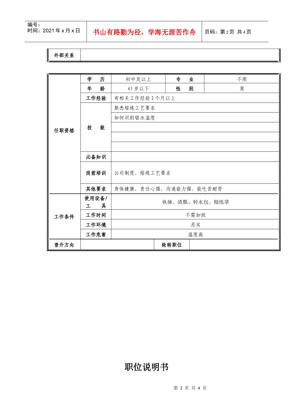 熔炼工岗位职责说明_第2页