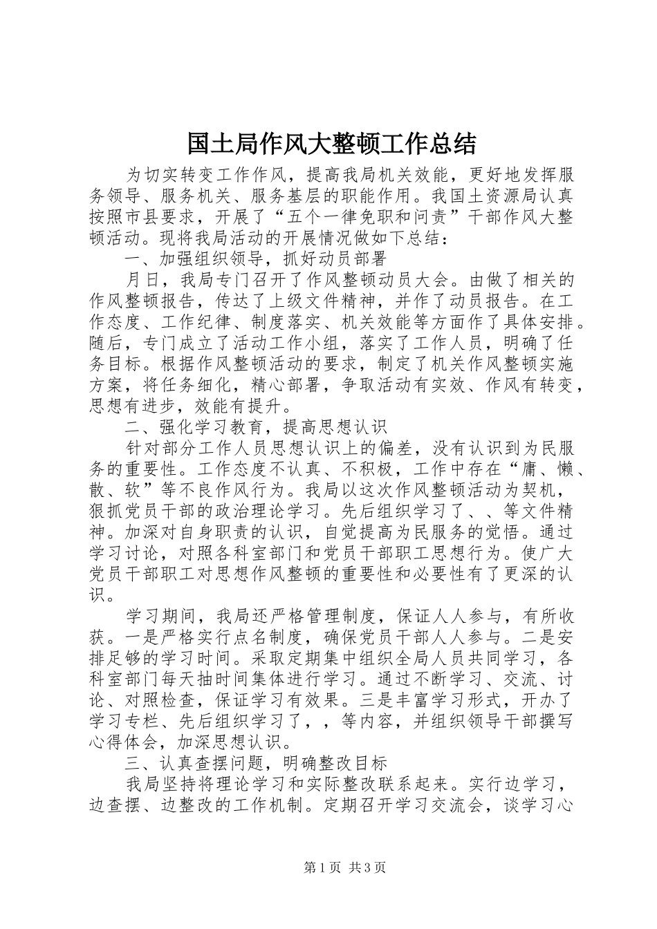 国土局作风大整顿工作总结_第1页