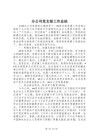 分公司党支部工作总结