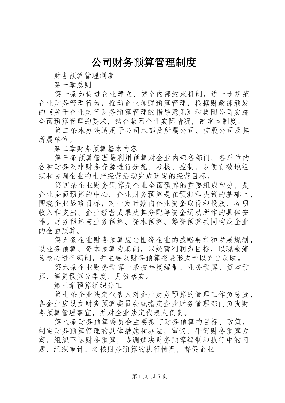 公司财务预算管理规章制度细则_第1页