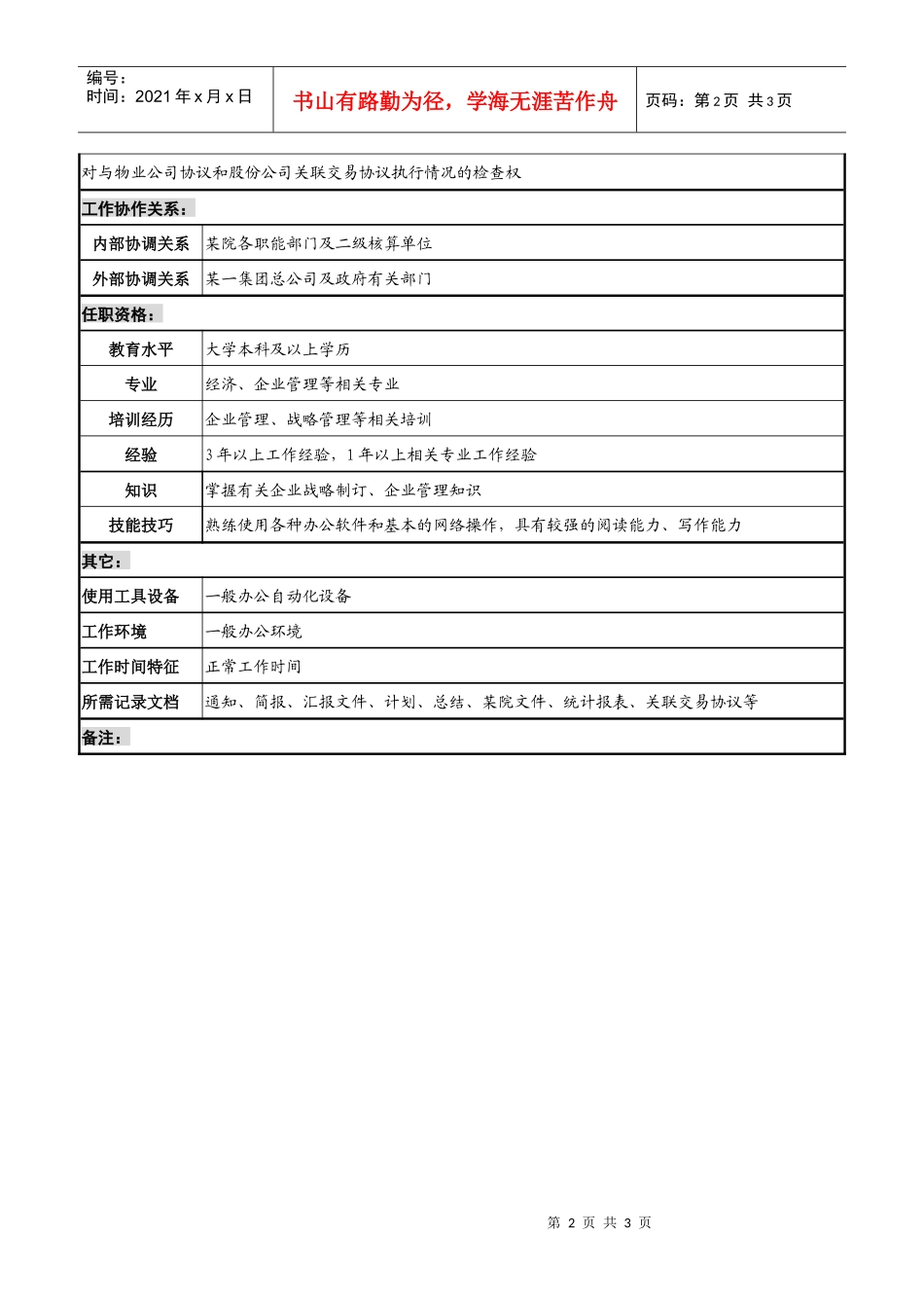 综合管理专责职务说明书_第2页