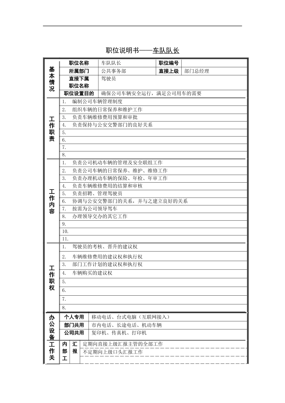 车队队长岗位说明书_第1页