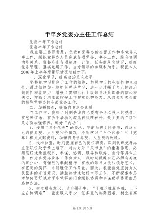半年乡党委办主任工作总结