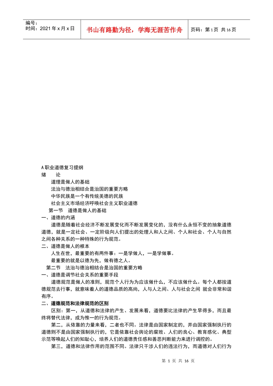 职业道德复习要点_第1页
