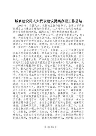 城乡建设局人大代表建议提案办理工作总结