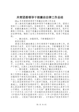 共青团委领导干部廉洁自律工作总结