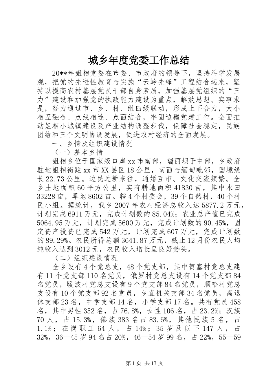 城乡年度党委工作总结_第1页