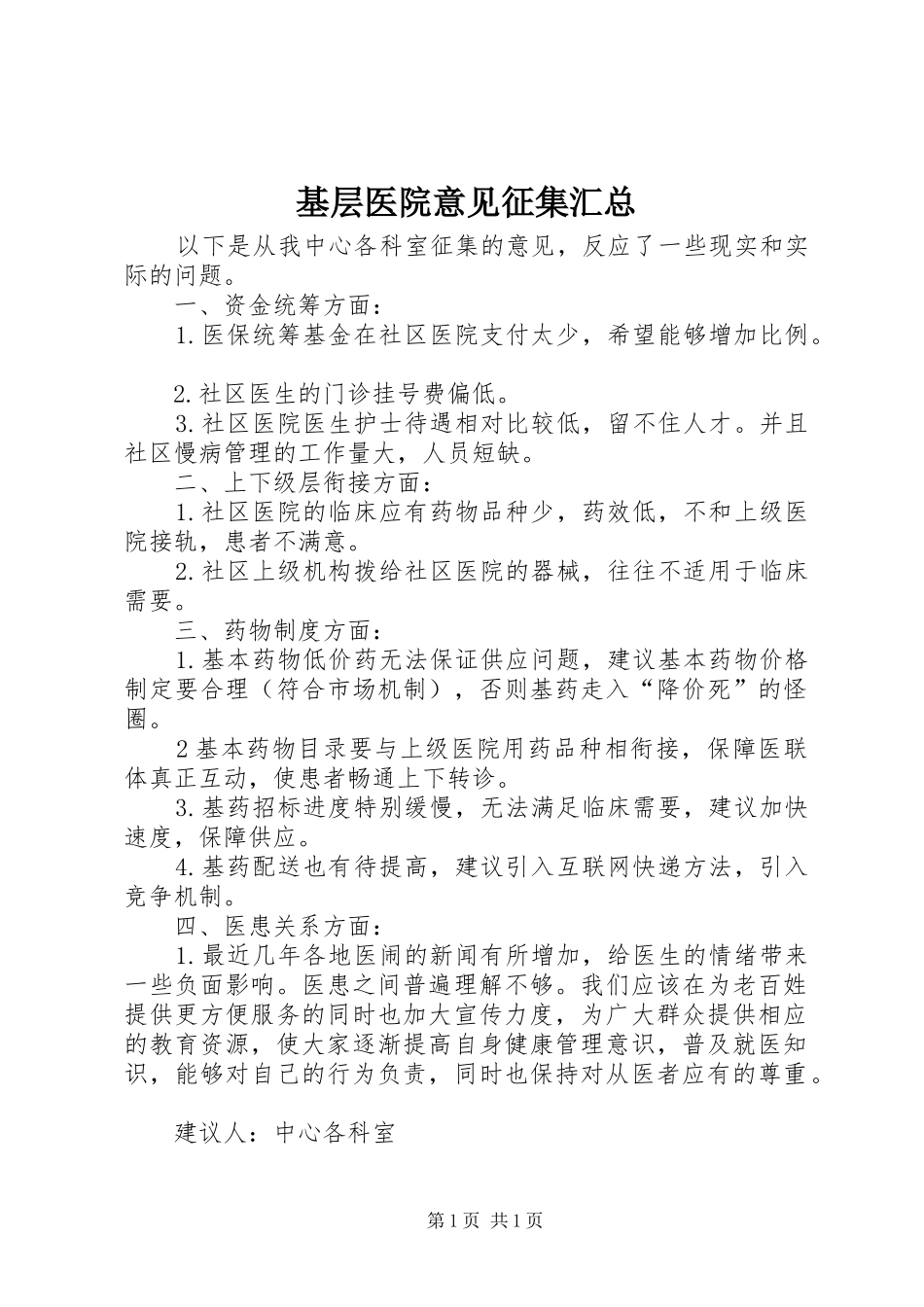 基层医院意见征集汇总_第1页