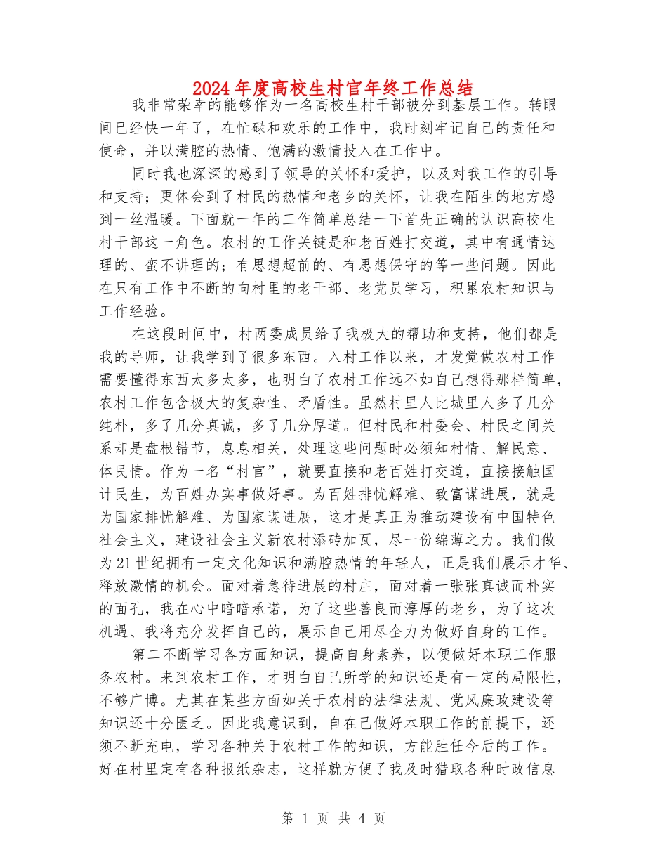 2024年度大学生村官年终工作总结_第1页