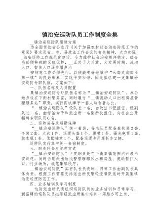 镇治安巡防队员工作规章制度全集 