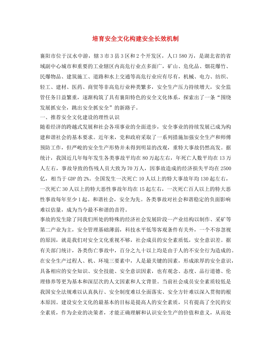 《安全文化》之培育安全文化 构建安全长效机制 _第1页
