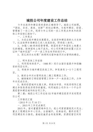 城投公司年度建设工作总结