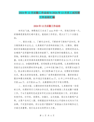 2024年12月后勤工作总结与2024年12月员工试用期工作总结汇编