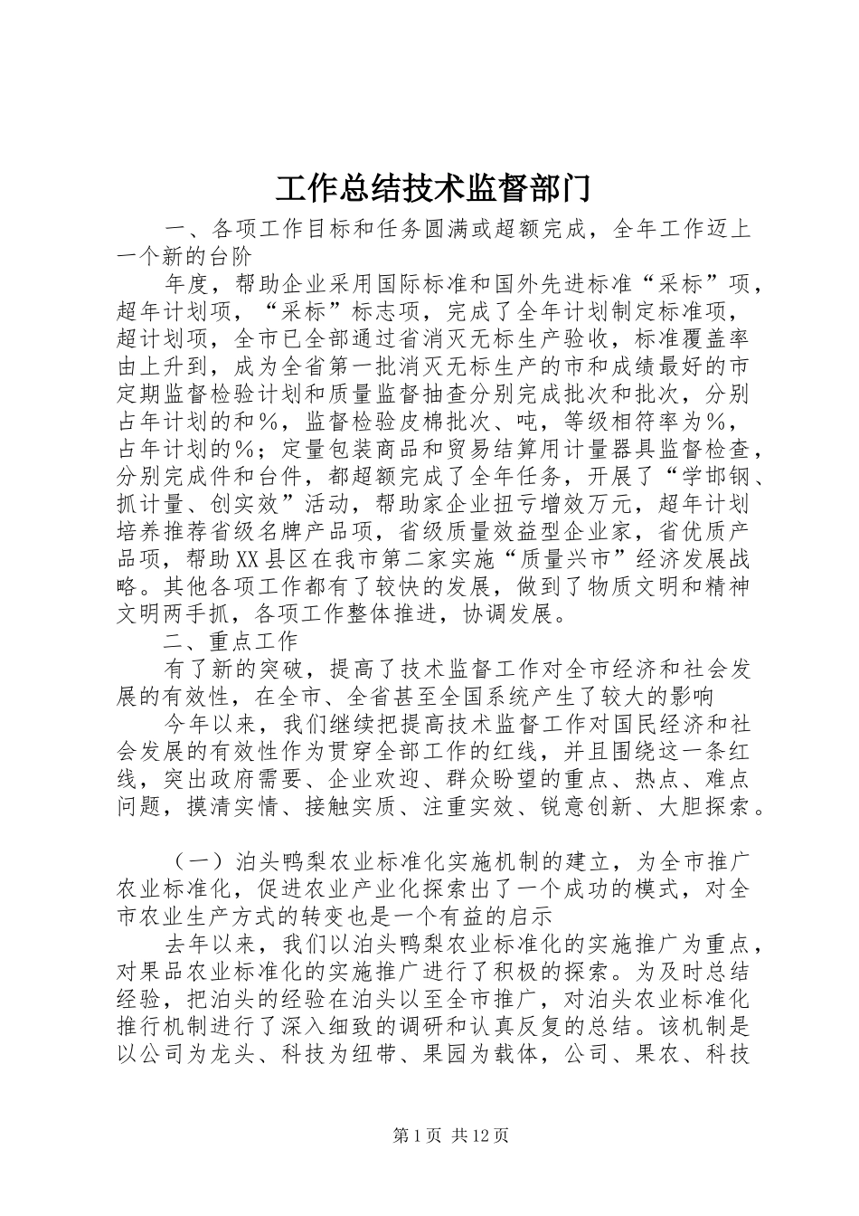 工作总结技术监督部门_第1页