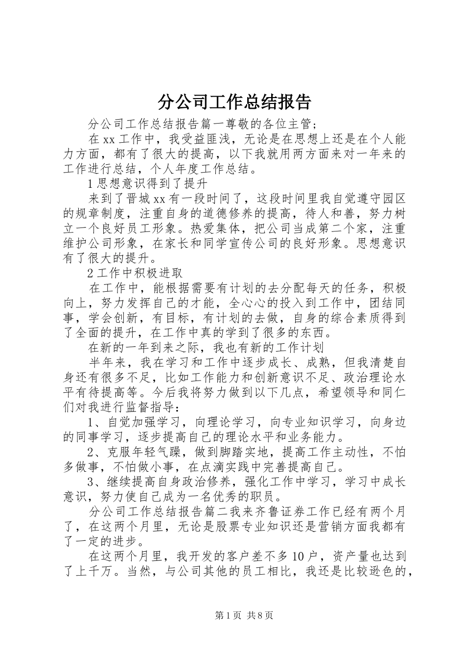 分公司工作总结报告_第1页
