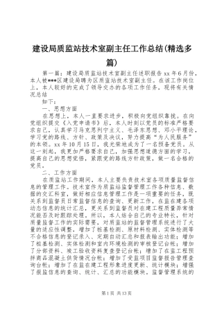 建设局质监站技术室副主任工作总结(精选多篇)