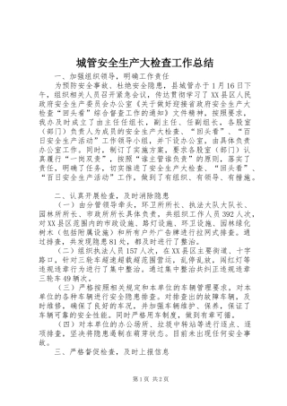 城管安全生产大检查工作总结