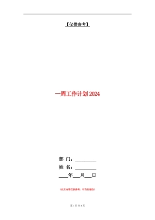 一周工作计划2024