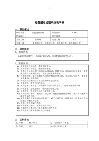 钢铁行业-经营副总经理岗位说明书