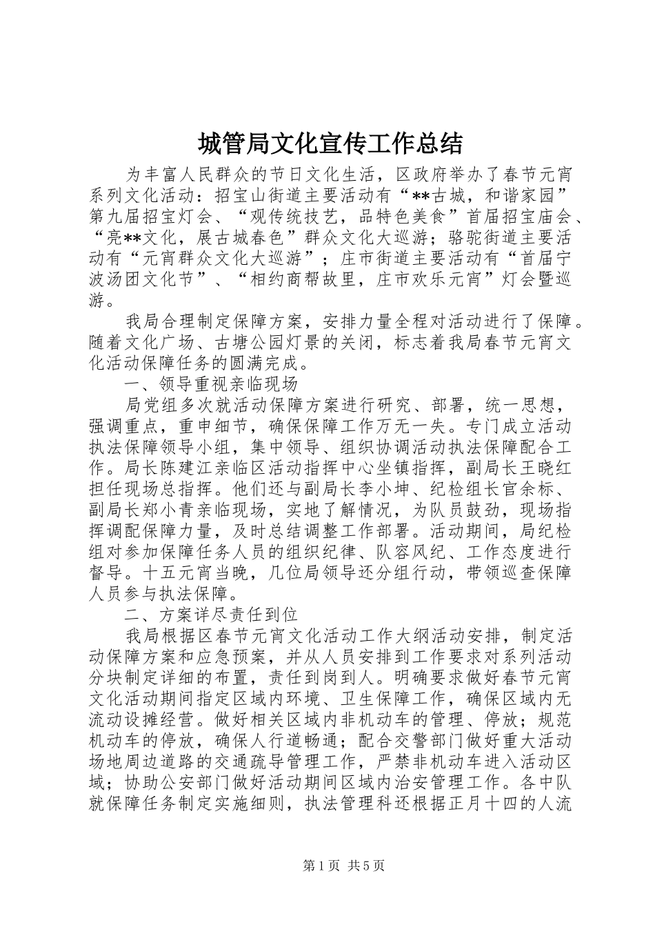 城管局文化宣传工作总结_第1页