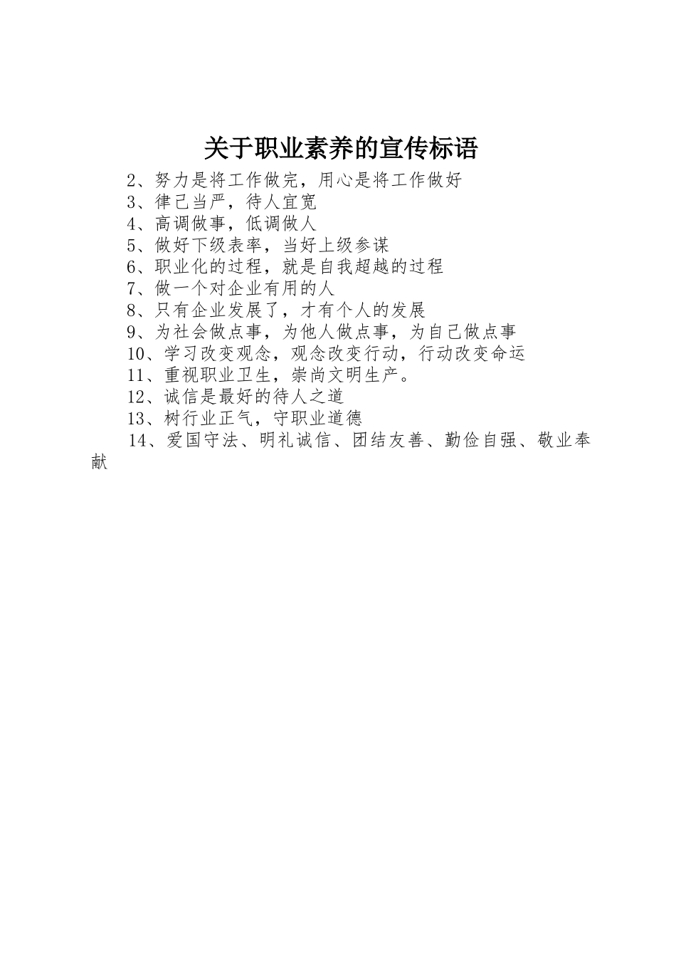 关于职业素养的标语集锦_第1页