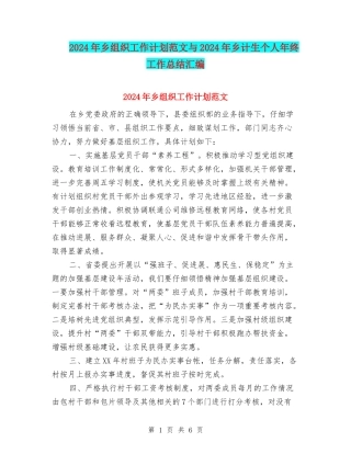 2024年乡组织工作计划范文与2024年乡计生个人年终工作总结汇编