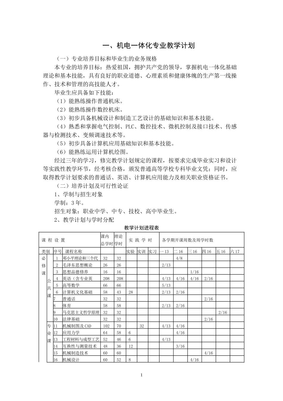机电一体化专业人才培养方案-济宁职业技术学院首页_第2页