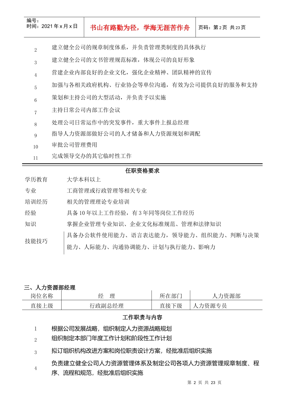 某房地产有限公司职务说明书汇编_第2页