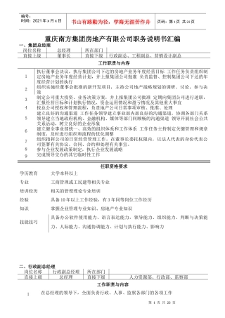 某房地产有限公司职务说明书汇编