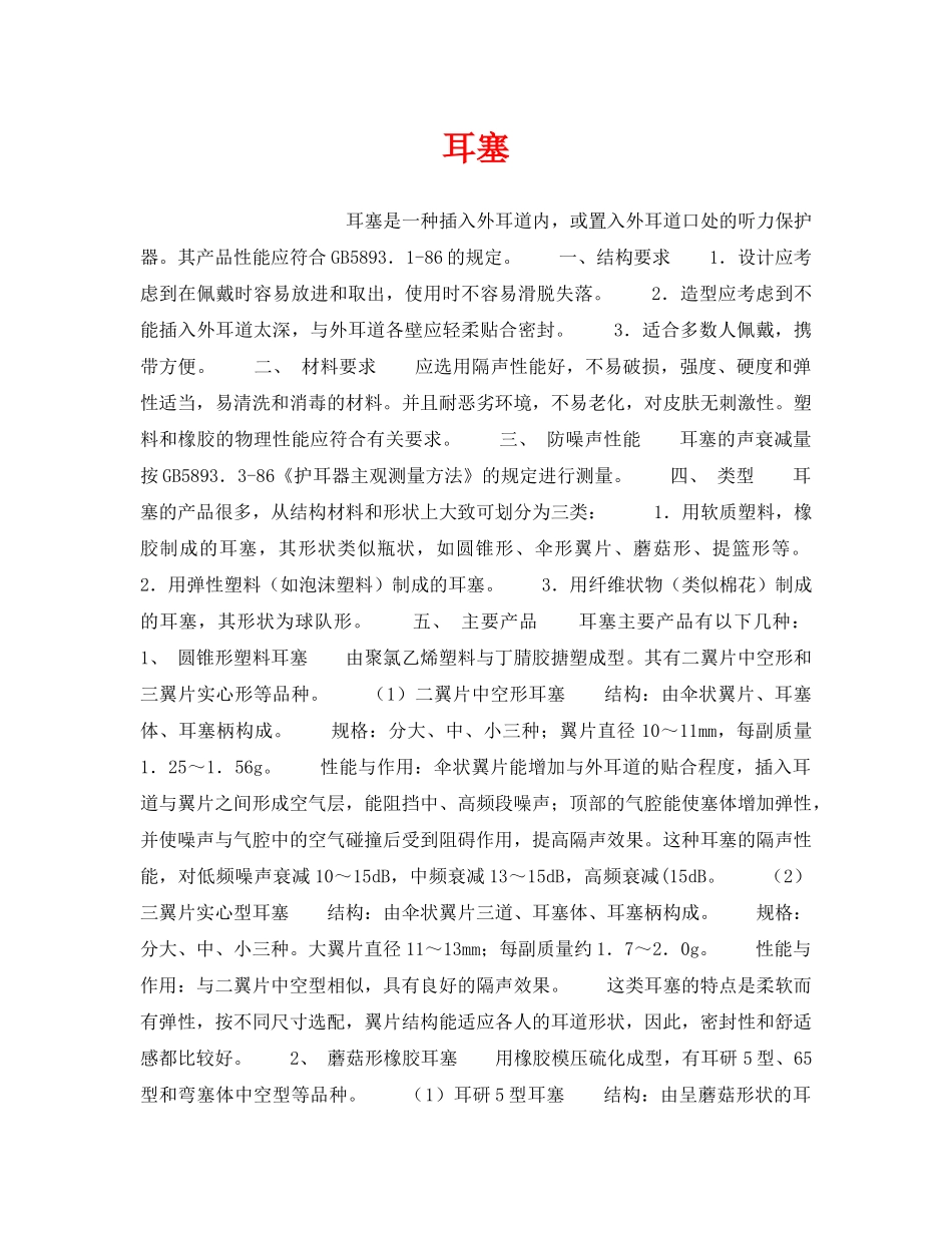 《安全管理职业卫生》之耳塞 _第1页