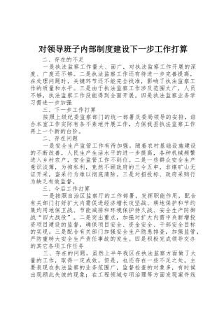 对领导班子内部规章制度建设下一步工作打算