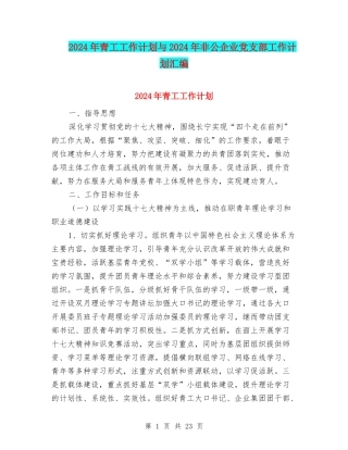 2024年青工工作计划与2024年非公企业党支部工作计划汇编