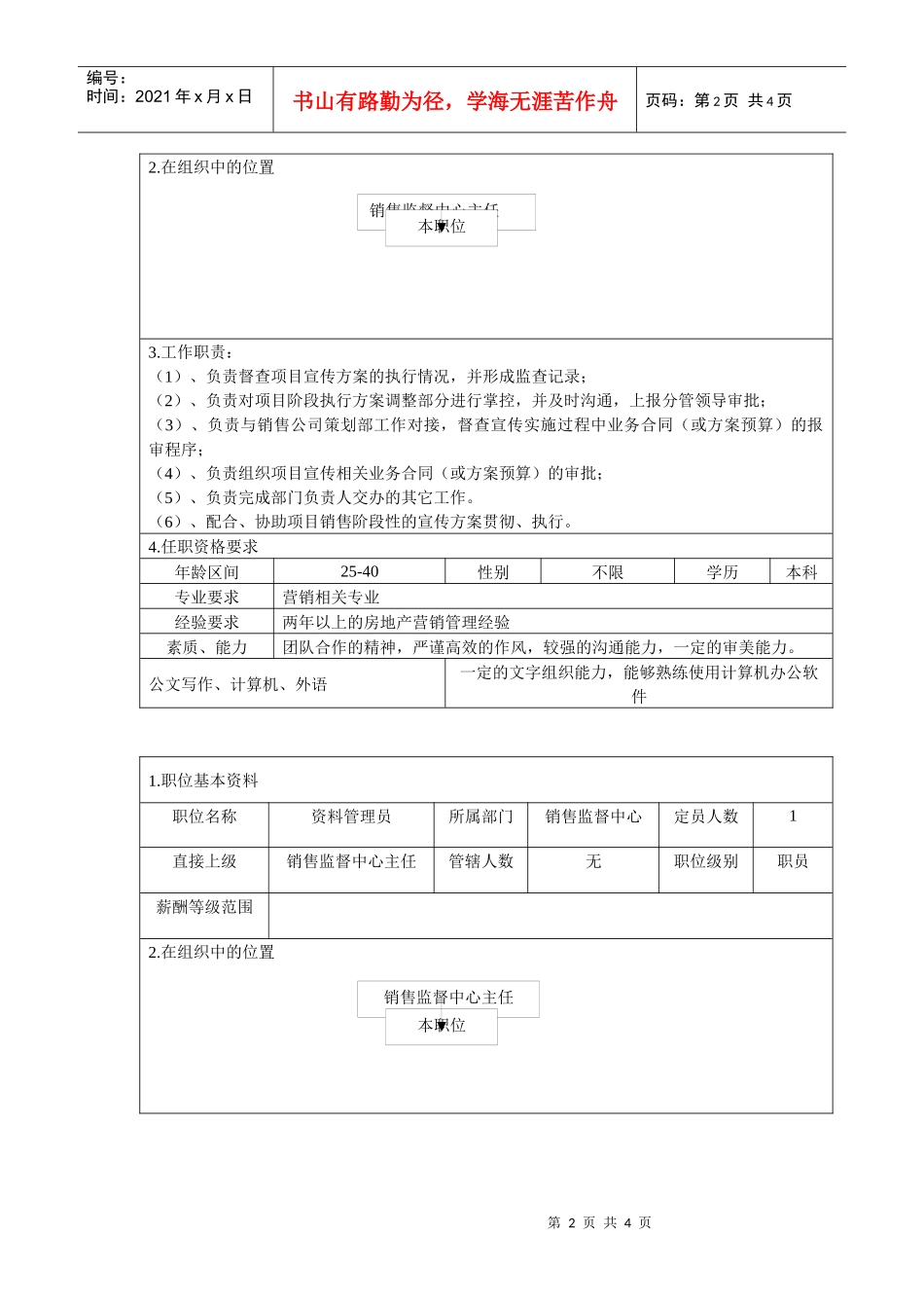 销售监督体系岗位说明书_第2页