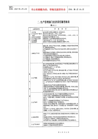 生產管理部門經濟責任制考核表