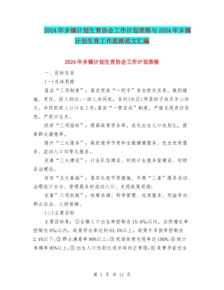 2024年乡镇计划生育协会工作计划表格与2024年乡镇计划生育工作思路范文汇编