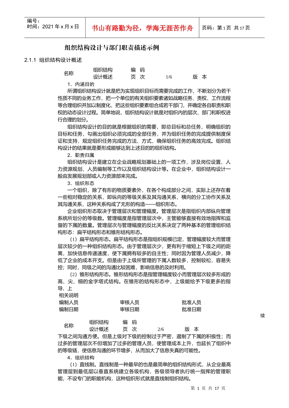 组织结构设计与部门职责描述示例_第1页