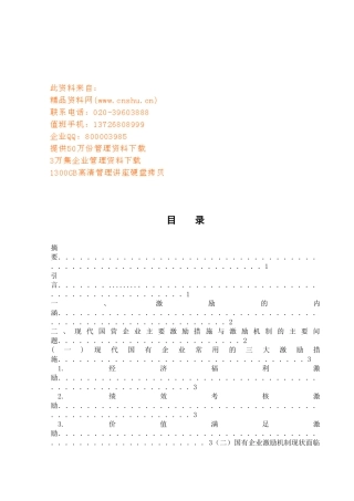 现代国营企业主要激励措施与激励机制