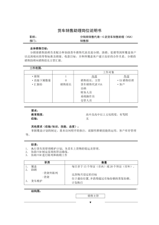 销售部-货车销售助理岗位说明书